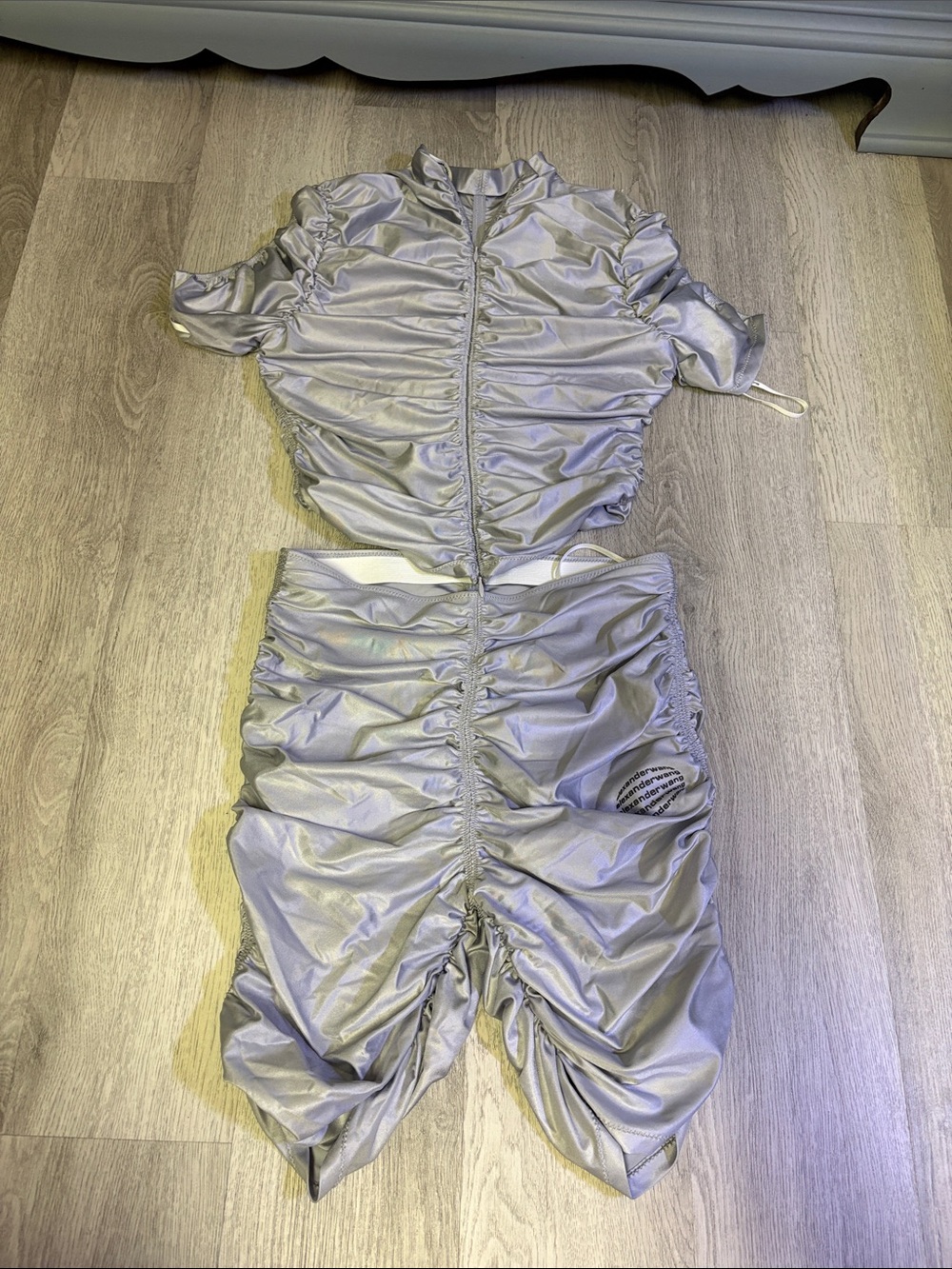 Alexander Wang Silver Ruched Short-Sleeve Jumpsuit